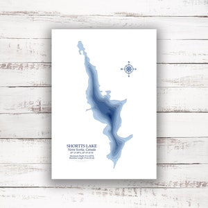 Shortts Lake Nouvelle-Écosse | Carte bathymétrique Profondeur du lac Imprimer | 12"x18 » à 28"x40 » | Carte personnalisée | Carte personnalisée des lacs | Impression de l’affiche