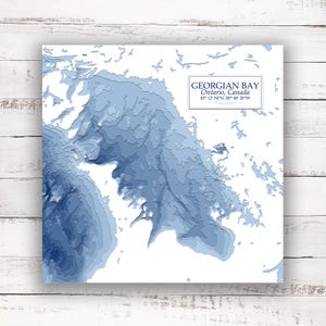 Baie Georgienne Lac Huron | Carte bathymétrique | Poster imprimé | Carte personnalisée du lac | Art mural baie Georgienne | Art de la carte du lac | Idée cadeau chalet