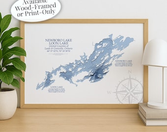 Newboro Lake Map | Leeds Grenville Rideau Canal | Custom Lake Map | Bathymetric Print | Lake Depth Map | Cabin Gift | Cottage Wall Art