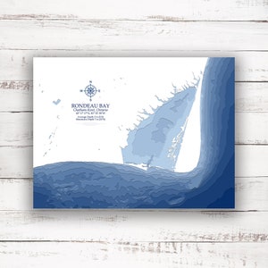 Baie Rondeau Lac Érié | Carte bathymétrique | Imprimer l’affiche | Carte personnalisée du lac | Art mural du lac Érié | Art de la carte du lac | Art des Grands Lacs