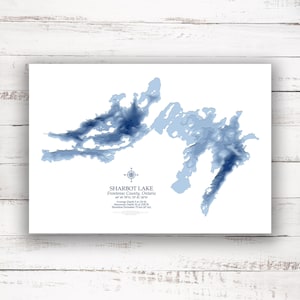 Comté de Sharbot Lake Frontenac | Carte bathymétrique | Imprimer l’affiche | Carte personnalisée du lac | Impression d’art mural | Art de la carte du lac | Idée de cadeaux de chalet