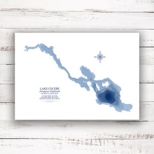 Lac Cecebe Ontario | Carte bathymétrique Imprimer | 12"x18 » à 28"x40 » | Idée cadeau lac | Affiche Imprimer | Carte personnalisée des lacs | Cadeau de chalet