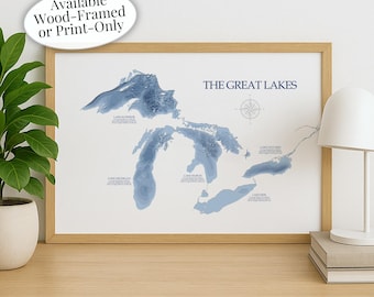 Great Lakes Bathymetric Print Map | Custom Lake Map | Lake Depth Map | Cabin Gift | Cottage Wall Art