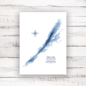 Canton de Pike Lake Tay Valley | Carte bathymétrique Imprimer | 12"x16 » à 30"x40 » | Idée cadeau lac | Affiche Imprimer | Carte personnalisée des lacs | Cadeau de chalet