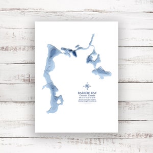 Barbers Bay Timmins Ontario | Carte du lac | Carte bathymétrique | Carte personnalisée du lac | Impression poster 2D | Art de la carte du lac | Idée cadeau chalet chalet