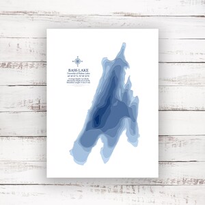 Bass Lake Rideau Lakes | Lake Map | Bathymetric Map | Custom Lake Map | 2D Poster Print | Lake Map Art | Cabin Cottage Gift Idea