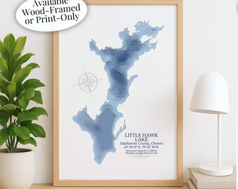 Little Hawk Lake Map | Haliburton County Algonquin Highlands | Custom Lake Map | Bathymetric Print | Lake Depth Map | Cottage Wall Art