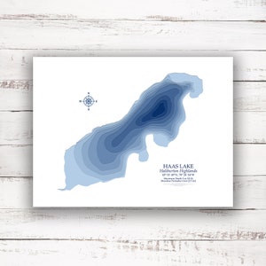 Haas Lake Haliburton Highlands | Carte bathymétrique Imprimer | 12"x16 » à 30"x40 » | Idée cadeau lac | Affiche Imprimer | Carte personnalisée des lacs | Cadeau de chalet