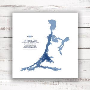 Lac Blanc | Comté de Lanark | Carte bathymétrique | Imprimer l’affiche | Carte personnalisée du lac | Art mural du comté de Lanark | Art de la carte du lac | Idée de cadeaux de chalet