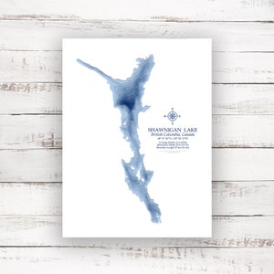 Lac Shawnigan | | de l’île de Vancouver Carte bathymétrique Profondeur du lac Imprimer | 12"x16 » à 30"x40 » | Idée cadeau lac | Affiche Imprimer | Carte personnalisée des lacs