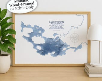 Lake Vernon Map | Muskoka Huntsville | Custom Lake Map | Bathymetric Print | Lake Depth Map | Cabin Gift | Cottage Wall Art