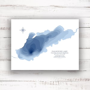 Dalhousie Lake Lanark Highlands | Lake Map | Bathymetric Map | Custom Lake Map | 2D Poster Print | Lake Map Art | Cabin Cottage Gift Idea