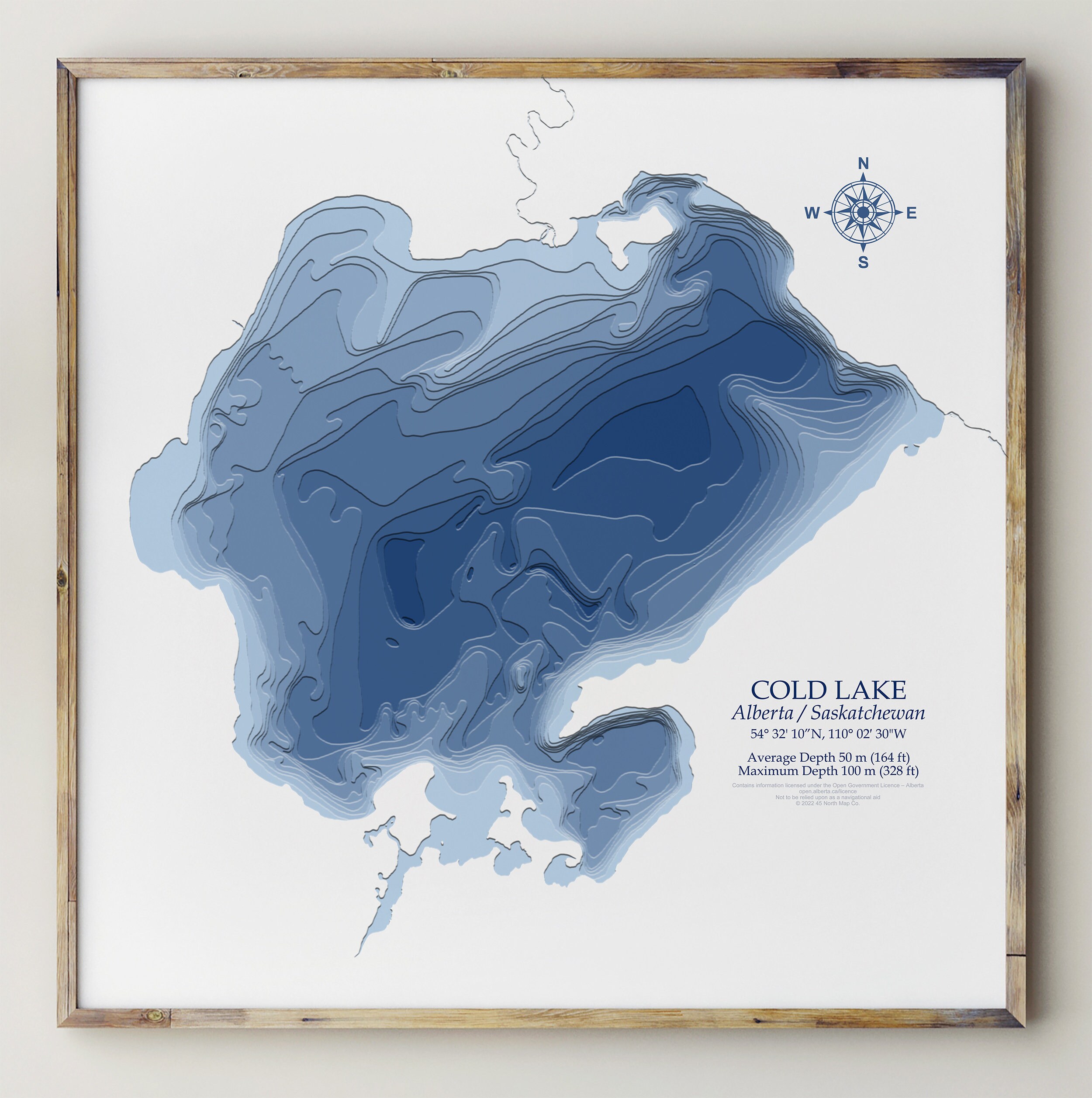 Cold Lake Alberta Bathymetric Depth Map Print Lake Cabin Etsy Canada