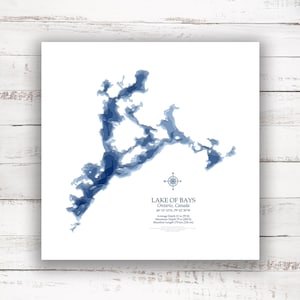 Lac des Baies Muskoka | Carte bathymétrique | Imprimer l’affiche | Carte personnalisée du lac | Art mural de Muskoka | Art de la carte du lac | Idée de cadeaux de chalet