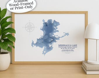 Mississagua Lake Map | Kawartha Lakes Peterborough County | Custom Lake Map | Bathymetric Print | Lake Depth Map | Cottage Wall Art