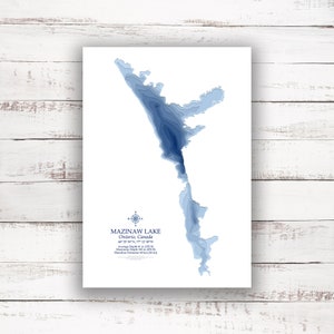 Mazinaw Lake Ontario | Carte bathymétrique Profondeur du lac Imprimer | 12"x18 » à 28"x40 » | Carte personnalisée | Affiche Imprimer | Carte personnalisée des lacs | Bon Echo