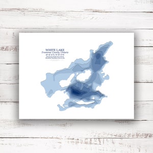 Comté de White Lake Frontenac | Carte bathymétrique | Poster imprimé | Carte personnalisée du lac | Art mural du comté de Frontenac | Art de la carte du lac | Idée cadeau cabane
