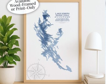 Lake Joseph Map | Muskoka  | Custom Lake Map | Bathymetric Print | Lake Depth Map | Cabin Gift | Cottage Wall Art