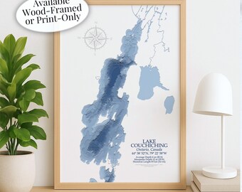 Lake Couchiching Map | Lake Simcoe Trent Severn Canal | Custom Lake Map | Bathymetric Print | Lake Depth Map | Cabin Gift | Cottage Wall Art