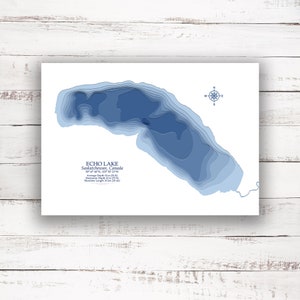 Echo Lake Saskatchewan | Lake Map | Bathymetric Map | Custom Lake Map | 2D Poster Print | Lake Map Art | Cabin Cottage Gift Idea