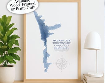 Mazinaw Lake Map | Frontenac  Bon Echo Provincial Park | Custom Lake Map | Bathymetric Print | Lake Depth Map | Lake Gift | Cottage Wall Art