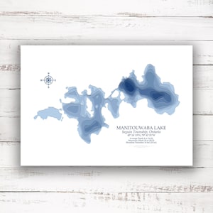 Manitouwaba Lake Ontario | Carte bathymétrique Profondeur du lac Imprimer | 12"x18 » à 28"x40 » | Affiche Imprimer | Carte personnalisée des lacs | Idée cadeau Cottage