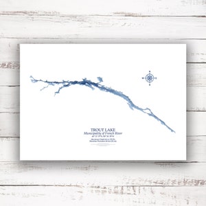 district de Trout Lake Français River ontario | | d’impression de cartes bathymétriques | de 12 » x18 » à 28"x40 » | d’impression d’affiches carte du lac personnalisée | Idée cadeau Cottage