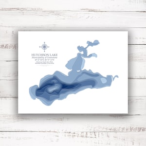 Hutchison Lake Ontario | carte bathymétrique | | de 12 » x16 » à 30 » x40 » | d’impression de carte personnalisée carte du lac personnalisée | | d’impression d’affiches Cadeau Cottage