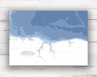 Robichaud New Brunswick | Bathymetric Map | 12"x18" to 28"x40" | Custom Map Print | Custom Lake Map | Poster Print | Cottage Gift