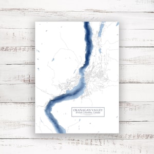 Okanagan Valley Kelowna BC | Bathymetrische kaart | Aangepaste meerkaart | Kelowna BC kunst aan de muur | Meer kaart kunst | Cabine cadeau-idee | Digitaal downloaden