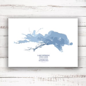 Lac Nipissing | Carte bathymétrique | Poster imprimé | Carte personnalisée du lac |  Art mural | Art de la carte du lac | North Bay Ontario | Art du lac Nipissing