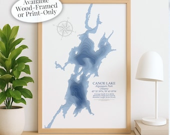 Canoe Lake Map | Algonquin Park Highway 60 | Custom Lake Map | Bathymetric Print | Lake Depth Map | Cabin Gift | Cottage Wall Art