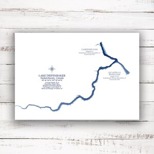 Lac Diefenbaker Saskatchewan | Carte bathymétrique Imprimer | 12"x18 » à 28"x40 » | Affiche Imprimer | Carte personnalisée des lacs