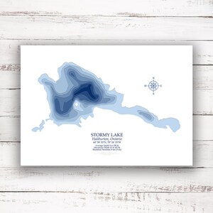 Stormy Lake Haliburton (Ontario) | Carte bathymétrique Imprimer | 12"x18 » à 28"x40 » | Idée cadeau lac | Affiche Imprimer | Carte personnalisée des lacs | Cadeau de chalet