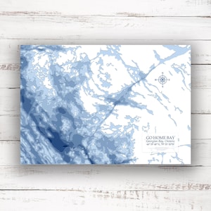 Go Home Bay Georgian Bay | Bathymetric Map Print | 12&quot;x18&quot; to 28&quot;x40&quot; | Lake Gift Idea | Poster Print | Custom Lake Map | Cottage Gift