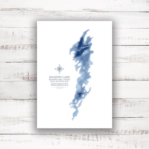 Shadow Lake Ontario | Kawartha Lakes | Carte bathymétrique Imprimer | 12"x18 » à 28"x40 » | Idée cadeau lac | Affiche Imprimer | Carte personnalisée des lacs