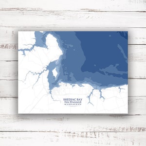 Baie de Shediac Nouveau-Brunswick | Carte bathymétrique | Imprimer l’affiche | Carte personnalisée du lac | Art mural du Nouveau-Brunswick | Art de la carte du lac | Shédiac NB