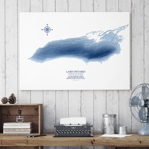 Ontariomeer | Downloadbare afdruk | Bathymetrische kaart | | Meer cadeau-idee | Aangepaste meerkaart