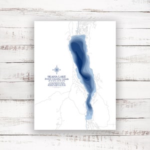 Vallée de l'Okanagan du lac Skaha | Impression de carte bathymétrique | 12"x16" à 30"x40" | Idée cadeau lac | Impression d’affiche | Carte personnalisée du lac | Cadeau cabine