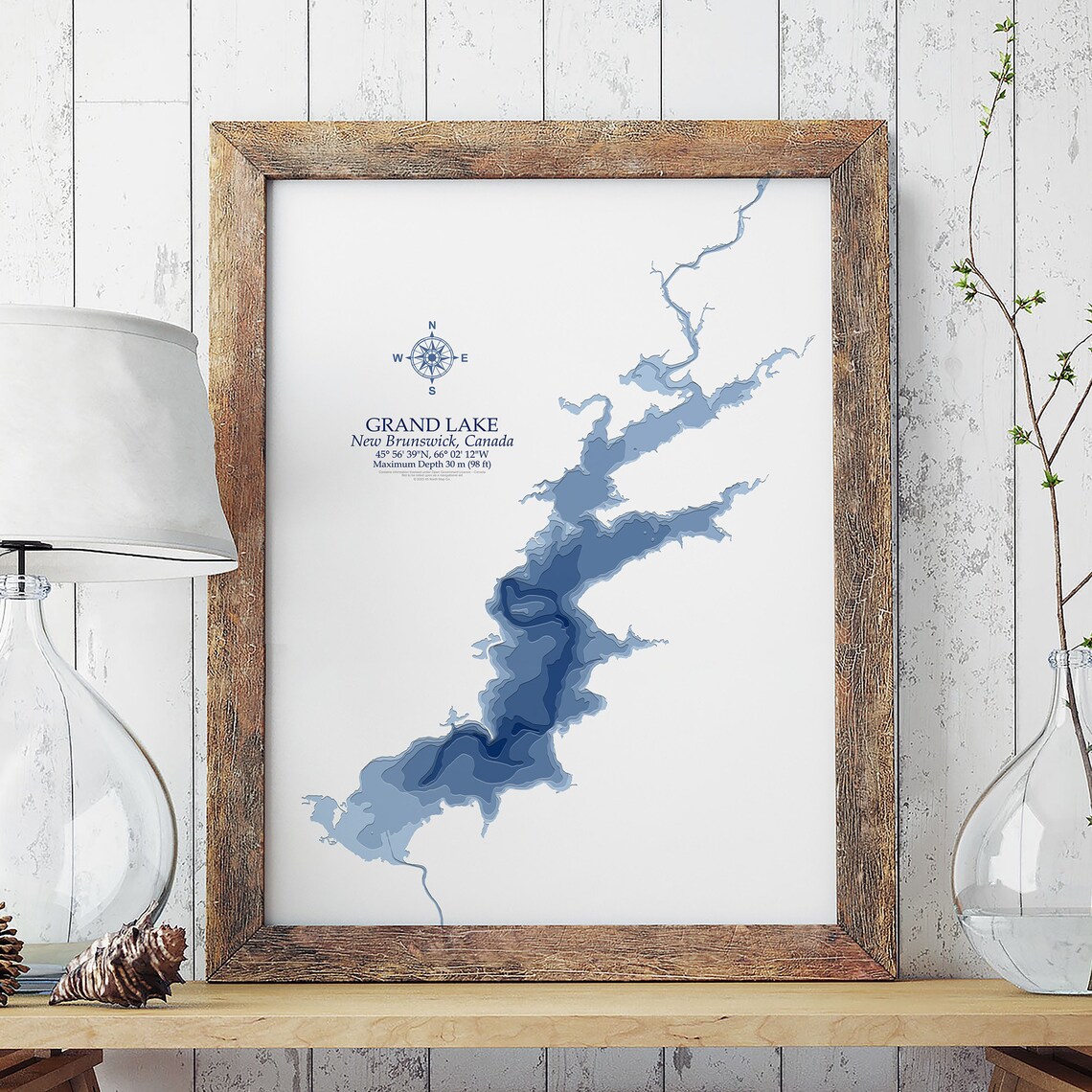Grand Lake Fredericton New Brunswick Bathymetric Map Etsy Canada