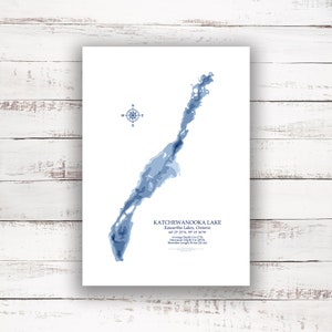 Katchewanooka Lake Ontario | Carte bathymétrique Imprimer | 12"x18 » à 28"x40 » | Idée cadeau lac | Affiche Imprimer | Carte personnalisée des lacs | Cadeau de chalet