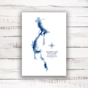 McLeish Lake Ontario | Carte bathymétrique Imprimer | 12"x18 » à 28"x40"| Idée cadeau du lac| Affiche Imprimer | Carte personnalisée des lacs | Cadeau nautique