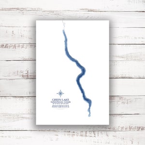 Green Lake Saskatchewan | Carte bathymétrique Imprimer | 12"x18 » à 28"x40 » | Idée cadeau lac | Affiche Imprimer | Carte personnalisée des lacs | Cadeau de chalet