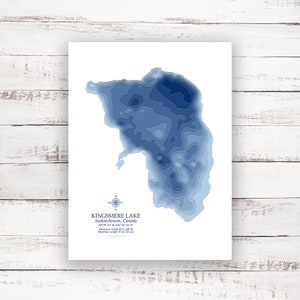 Kingsmere Lake Saskatchewan | Carte bathymétrique Imprimer | 12"x16 » à 30"x40 » | Idée cadeau du lac| Affiche Imprimer | Carte personnalisée des lacs | Cadeau de chalet