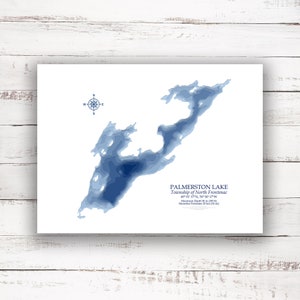 Palmerston Lake Comté de Frontenac Ontario | Impression de cartes bathymétriques | 12"x16 » à 30"x40 » | Idée cadeau lac | Impression d’affiches | Carte personnalisée des lacs