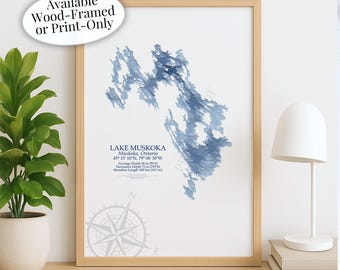 Muskoka Lake Map | Gravenhurst Port Carling Bala | Custom Lake Map | Bathymetric Print | Lake Depth Map | Cabin Gift | Cottage Wall Art