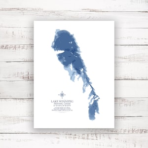 Lac Winnipeg Manitoba | Carte bathymétrique | Poster imprimé | Carte personnalisée du lac | Art mural Manitoba | Art de la carte du lac | Idée cadeau cabane