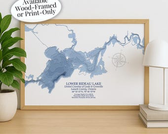 Lower Rideau Lake Map | Westport Smiths Falls | Custom Lake Map | Bathymetric Print | Lake Depth Map | Cabin Gift | Cottage Wall Art
