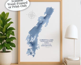 Cordova Lake Map | Peterborough County  | Custom Lake Map | Bathymetric Print | Lake Depth Map | Cabin Gift | Cottage Wall Art