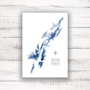 Bobs Lake Comté de Frontenac | Carte du lac | Carte bathymétrique | Carte personnalisée du lac | Impression poster 2D | Art de la carte du lac | Idée cadeau chalet chalet